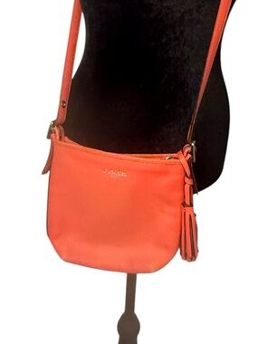 Coach Legacy Coral Orange Leather Mini Duffel Crossbody Bag Tassel 19901
